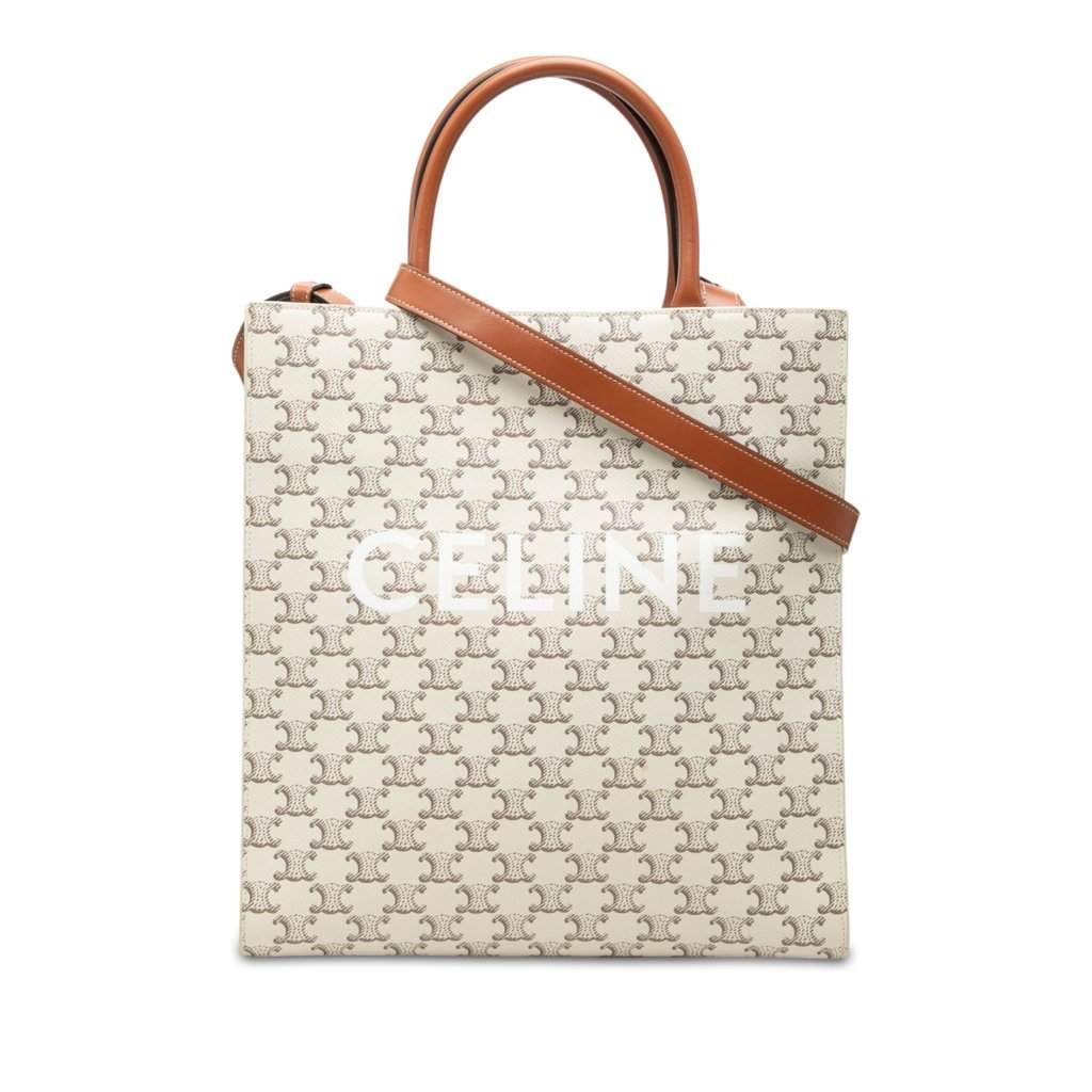 Celine Medium Triomphe Coated Canvas Vertical Cabas Tote White Very good - Front View
