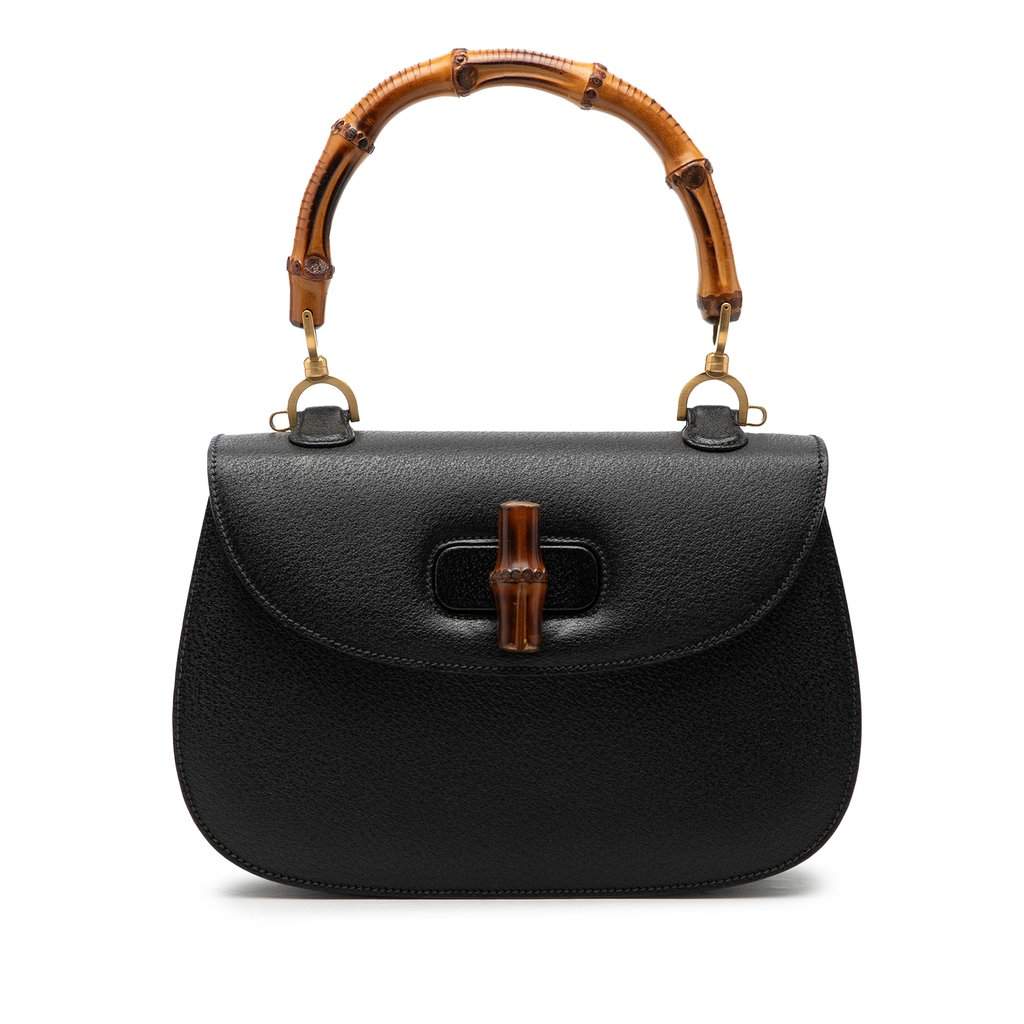 Gucci Grained Calfskin Bamboo Night Black Leather Very good condition - Front View