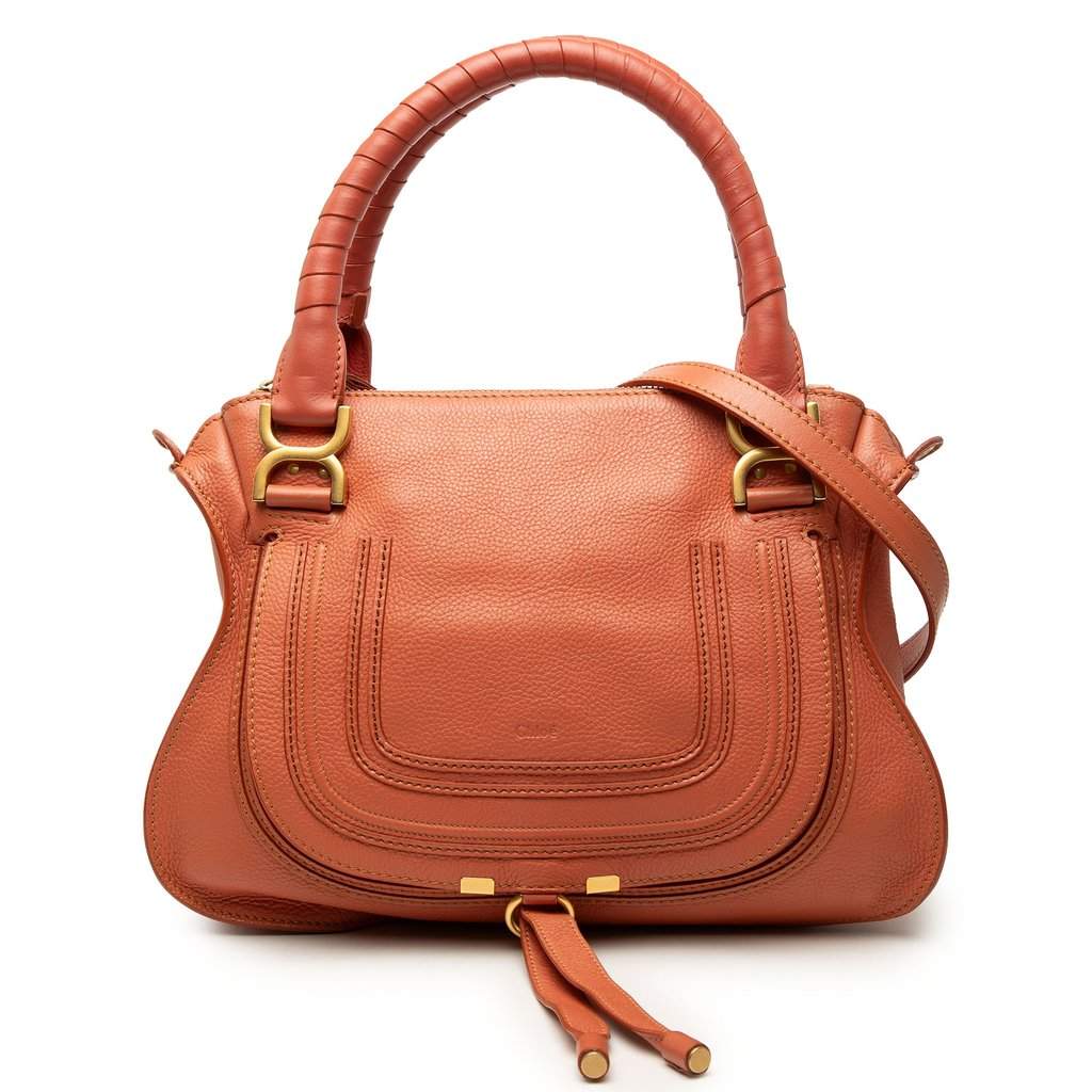 Chloé Medium Leather Marcie Satchel Orange Leather Good - Front View
