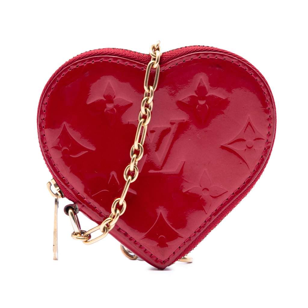 Louis Vuitton Monogram Vernis Heart Coin Purse Red Leather Very good condition - Front View