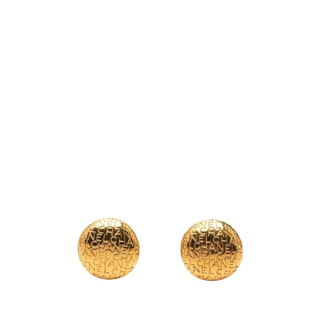 Chanel Gold Plated Logo Lettering Clip On Earrings Gold Metal Very good condition - Front View