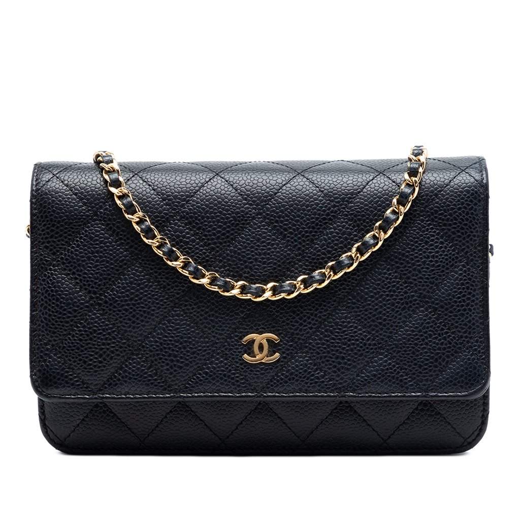 Chanel CC Quilted Caviar Wallet on Chain Black Leather Very good condition - Front View
