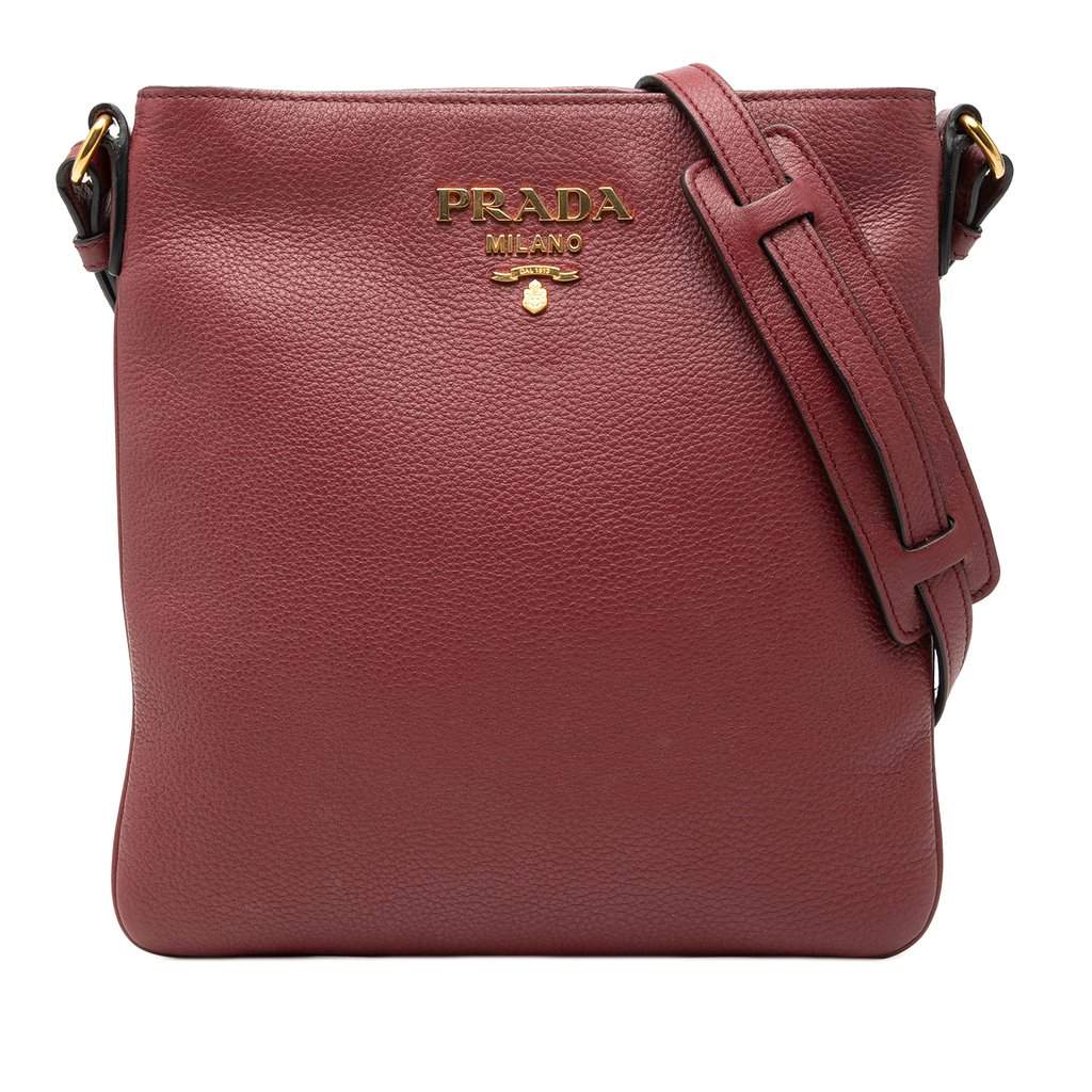 Prada Vitello Daino Crossbody Red Leather Very good - Front View