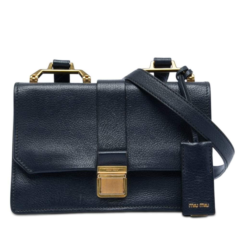 Miu Miu Goatskin Madras Crossbody Blue Leather Very good - Front View
