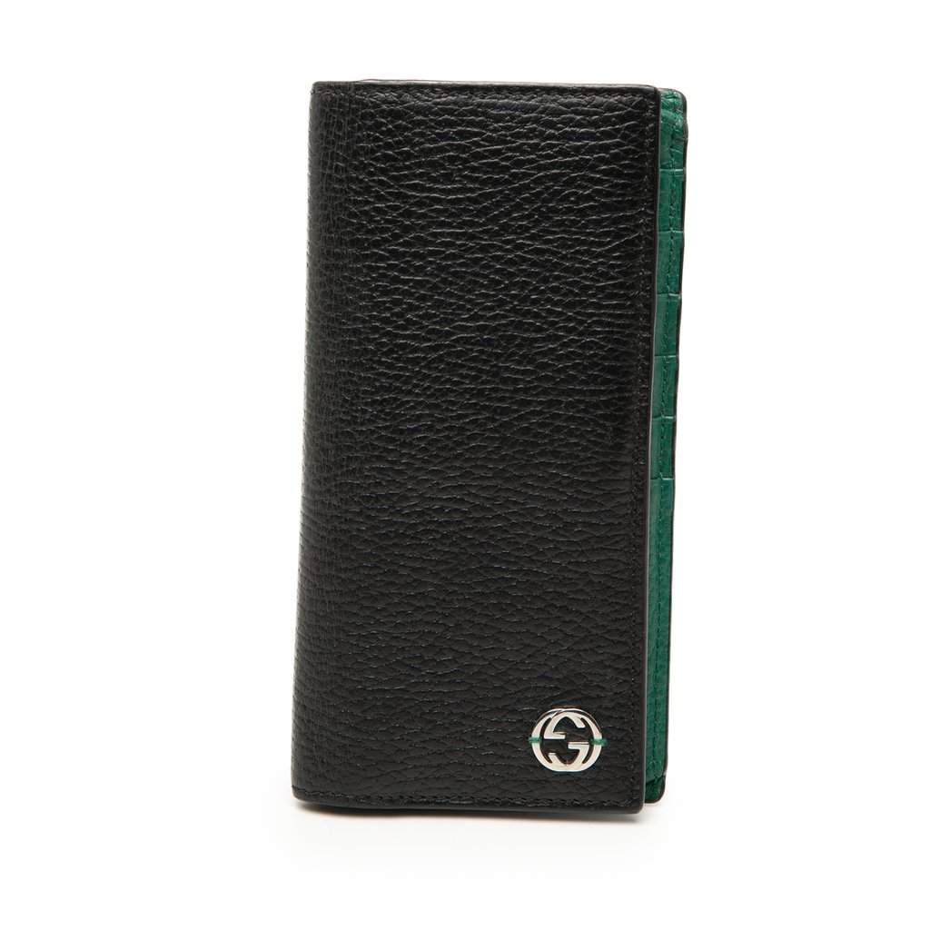 Gucci Calfskin Interlocking G Bifold Long Wallet Black Leather Very good - Front View
