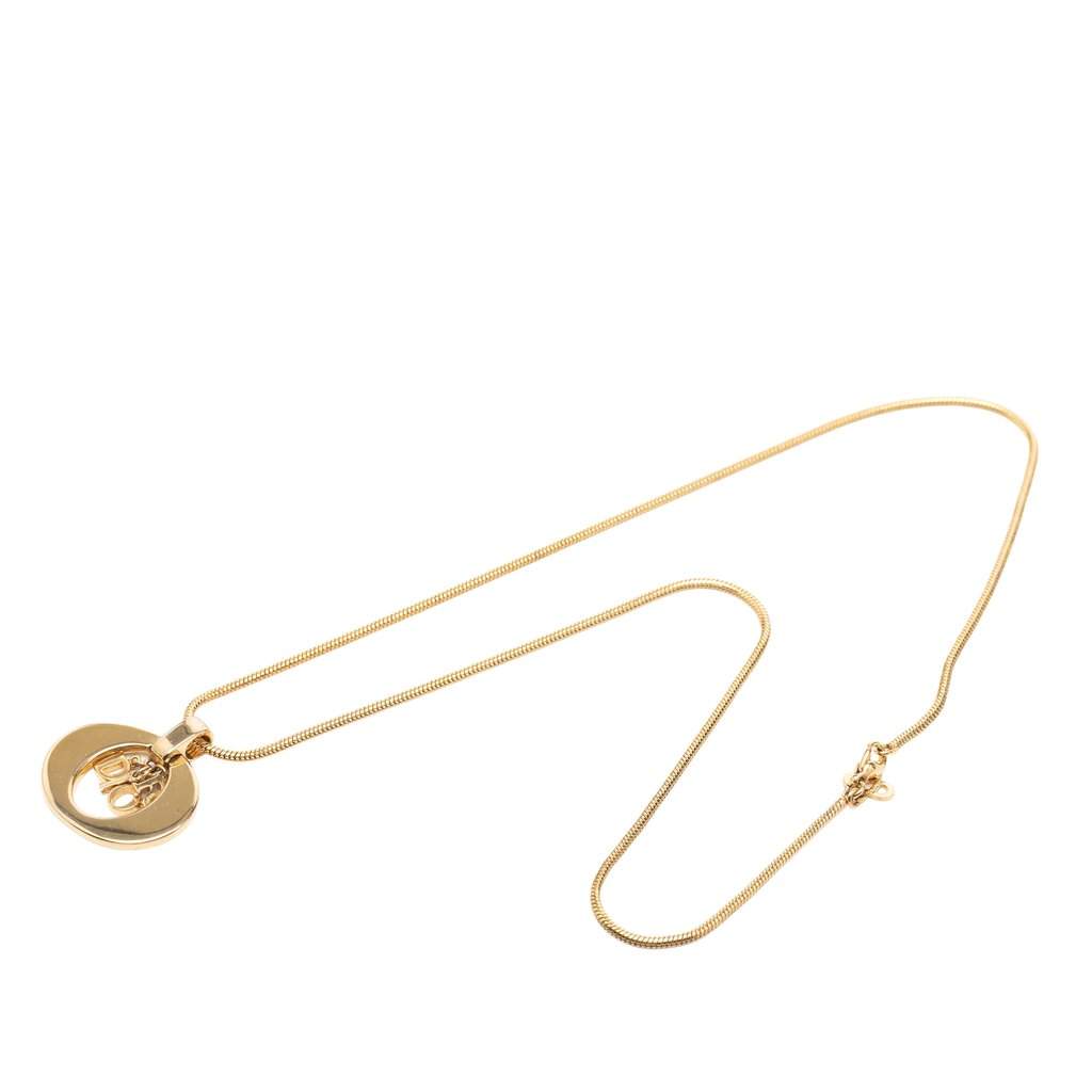 Dior Gold Plated CD Logo Pendant Necklace Gold Metal Very good - Front View