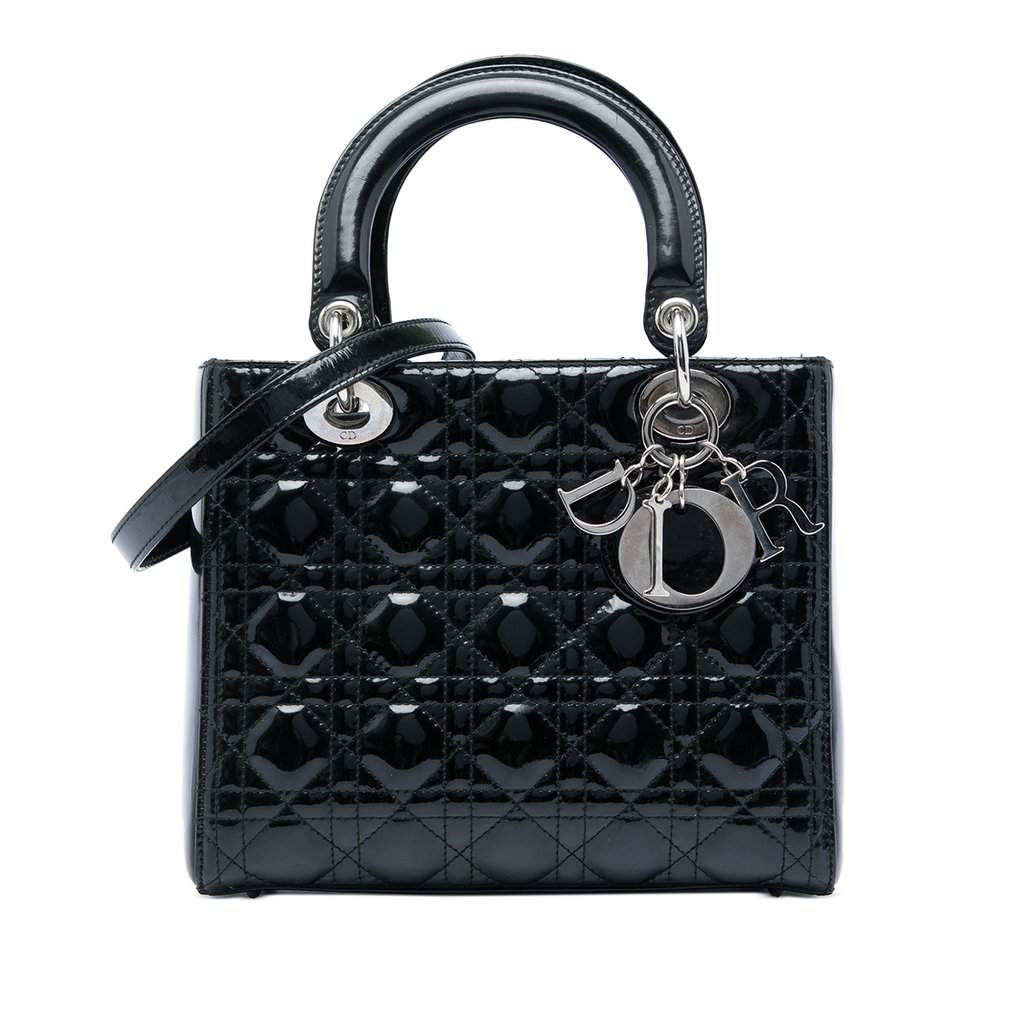 Dior Medium Patent Cannage Lady Dior Black Leather Very good condition - Front View