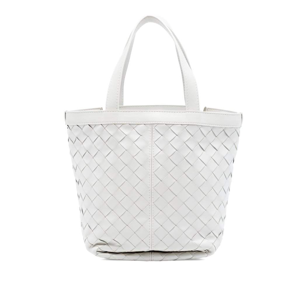 Bottega Veneta Small Nappa Intrecciato Flip Flap Tote White Leather Very good condition - Front View