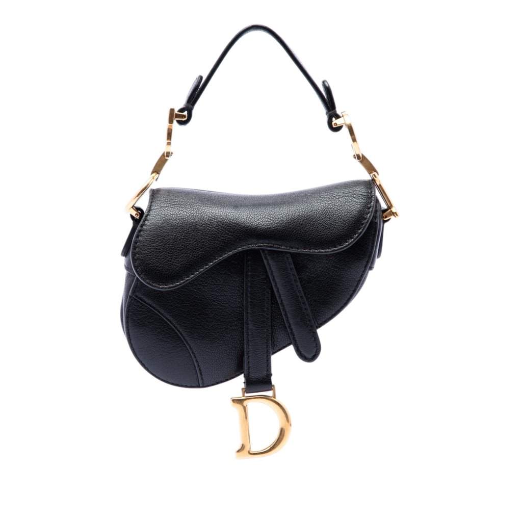 Dior Micro Goatskin Saddle Black Leather Very good - Front View