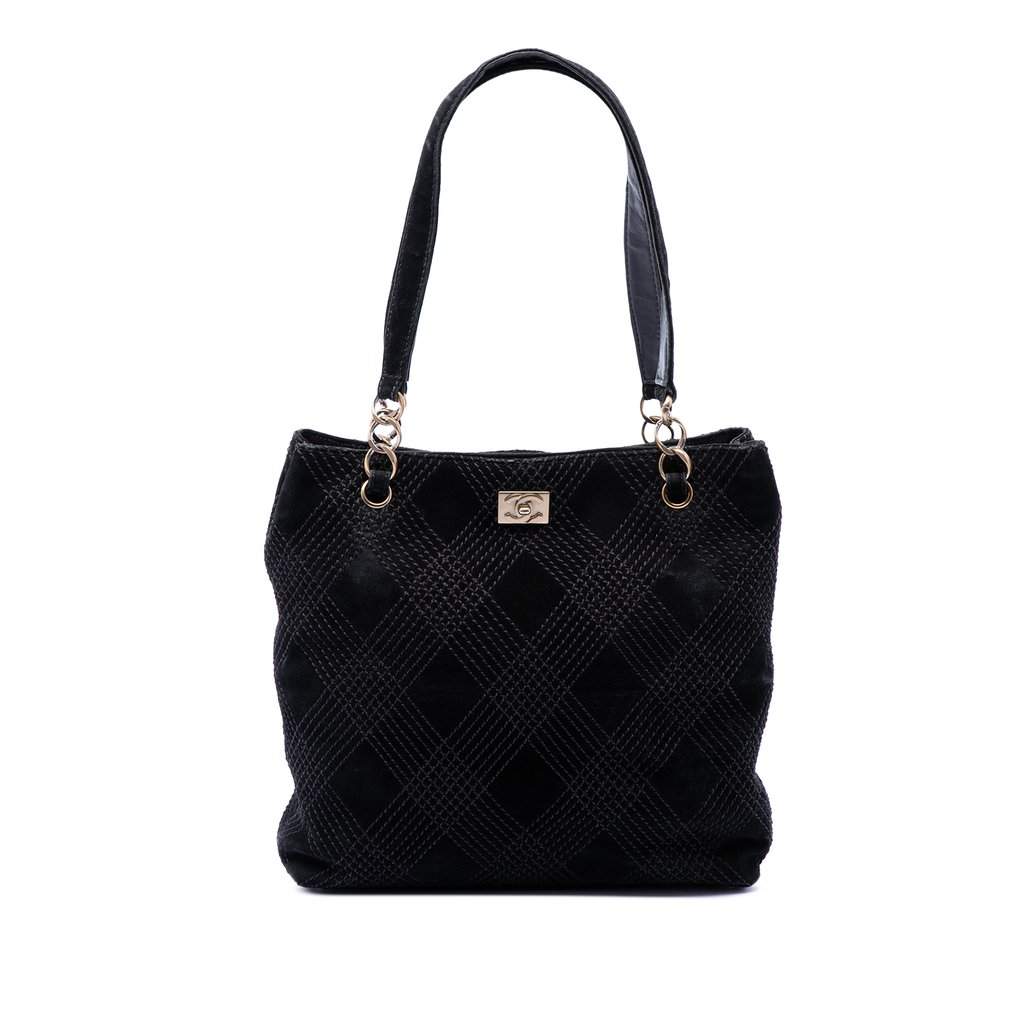 Chanel CC Suede Wild Stitch Tote Black Leather Very good condition - Front View