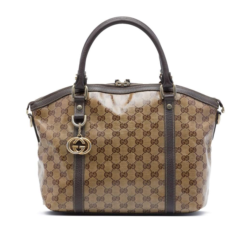 Gucci Medium GG Crystal Charm Dome Satchel Beige Very good condition - Front View