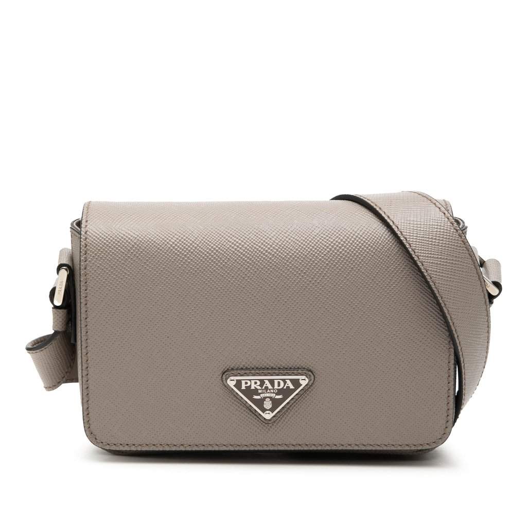 Prada Saffiano Crossbody Grey Leather Very good condition - Front View