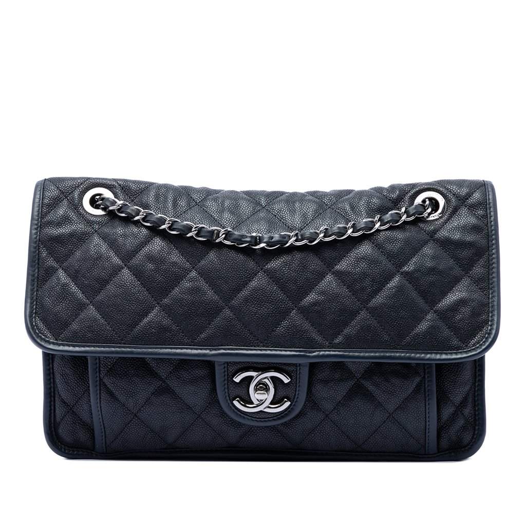 Chanel Medium Quilted Caviar French Riviera Flap Blue Leather Very good condition - Front View