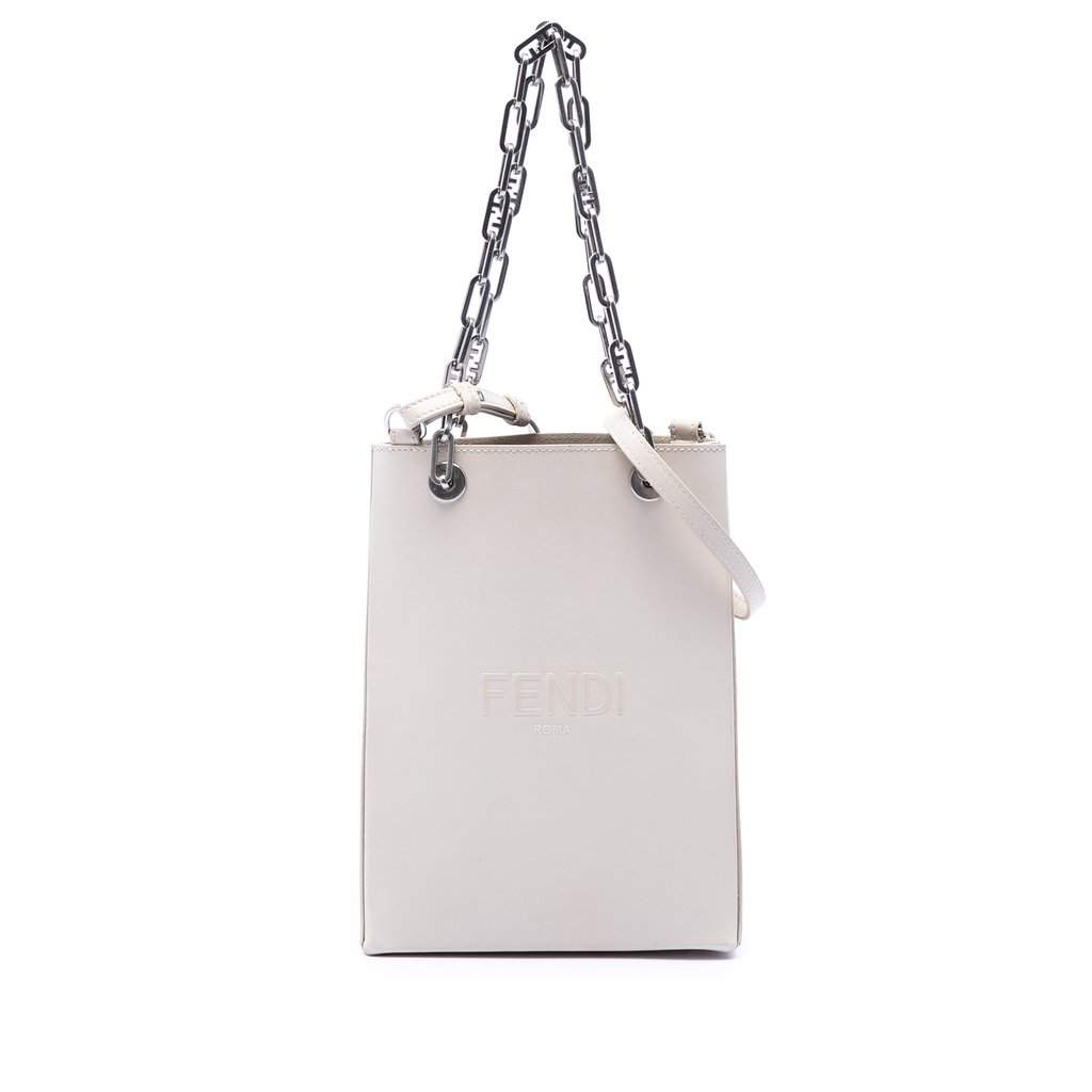 Fendi Small Leather Shopping Tote White Leather Very good - Front View