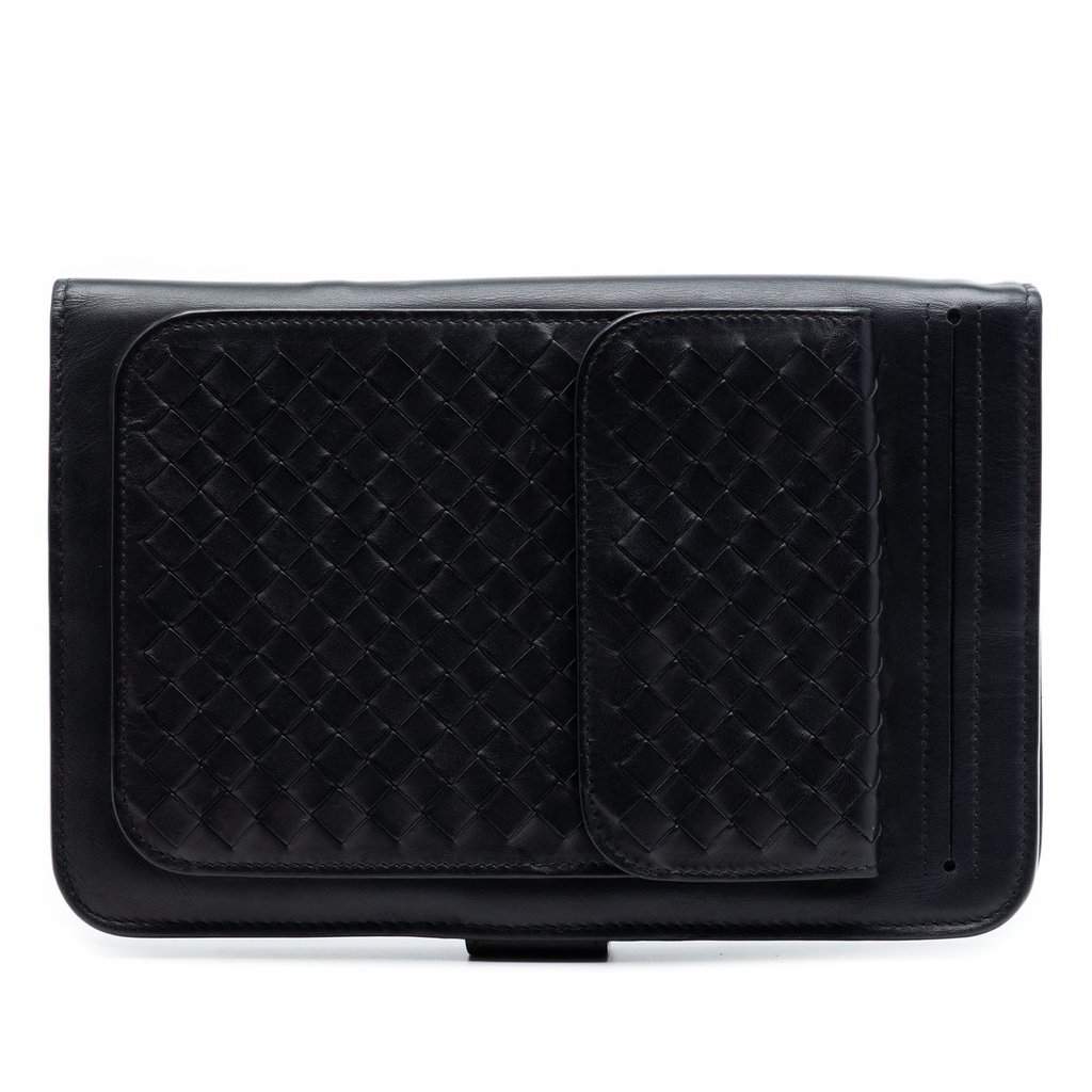 Bottega Veneta Nappa Intrecciato Organizer Clutch Black Leather Very good condition - Front View