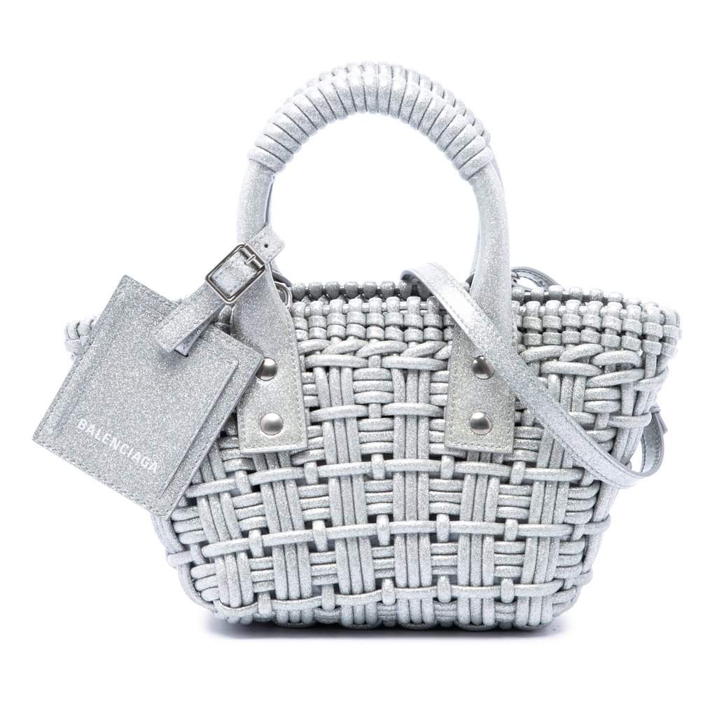 Balenciaga Metallic Faux Leather Bistro Basket Bag XXS Silver Very good - Front View