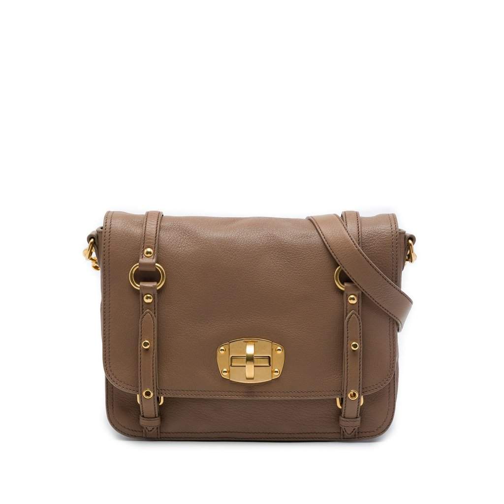 Miu Miu Cervo Deerskin East West Pattina Crossbody Brown Leather Very good - Front View