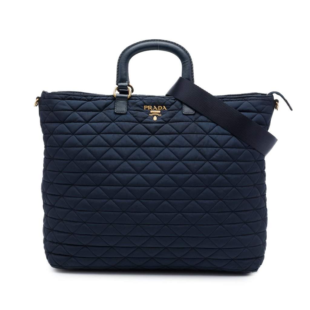 Prada Quilted Tessuto Padded Satchel Blue Very good - Front View