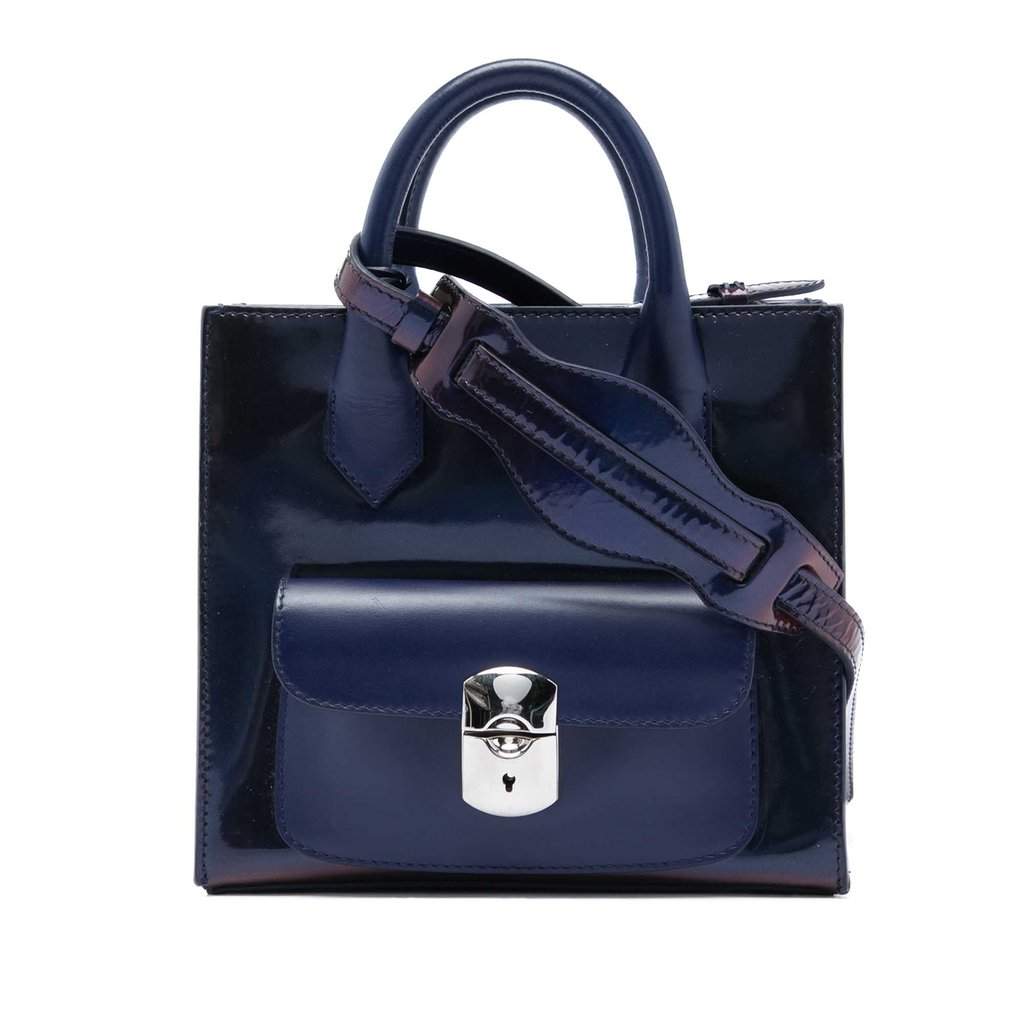 Balenciaga Mini Patent Padlock All Afternoon Satchel Blue Leather Very good - Front View
