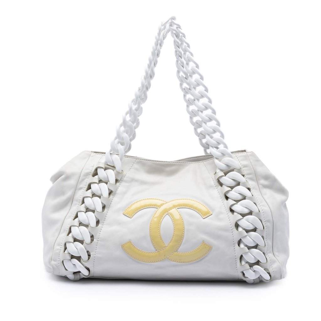 Chanel Calfskin Modern Chain Rhodoid East West Tote White Leather Very good condition - Front View