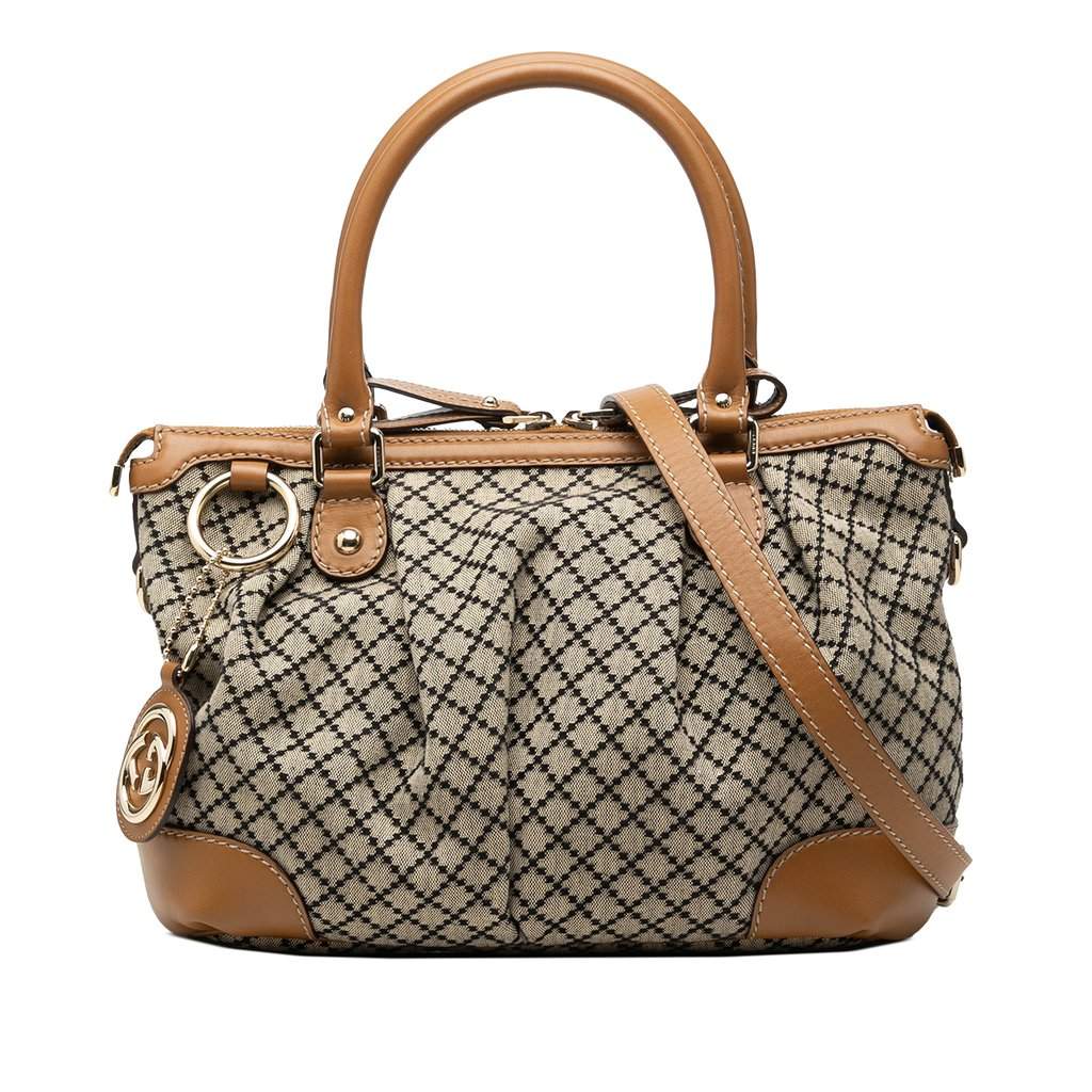 Gucci Diamante Canvas Sukey Satchel Beige Very good condition - Front View