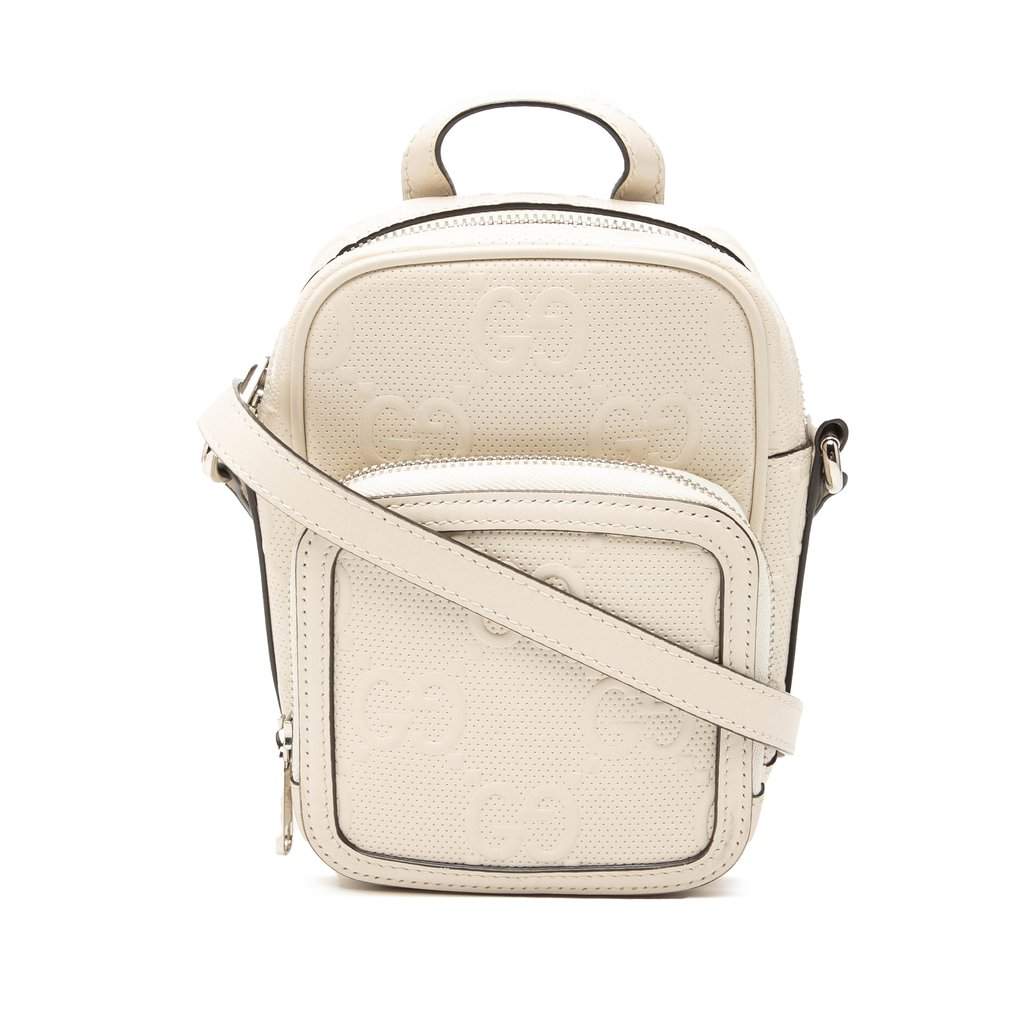 Gucci Mini GG Embossed Perforated Calfskin Satchel White Leather Very good condition - Front View