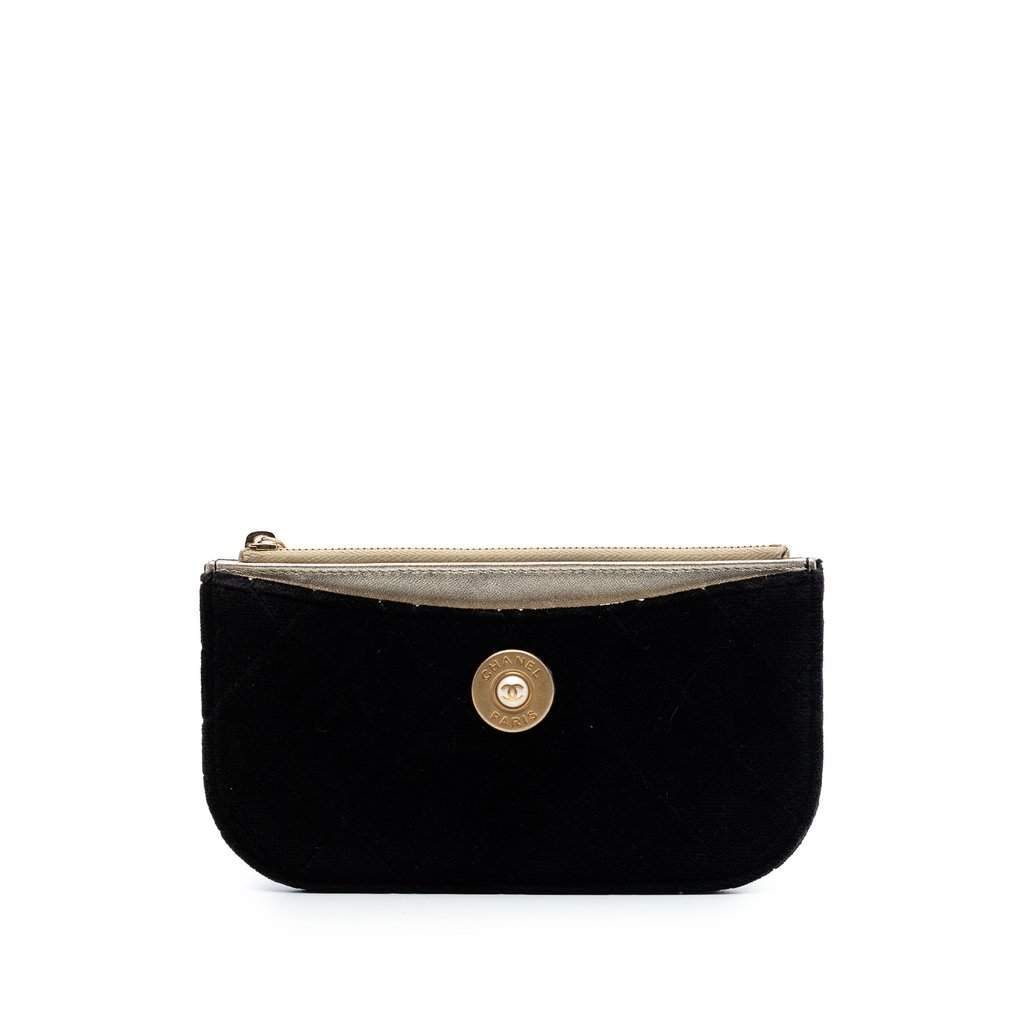 Chanel Small Quilted Velvet Medallion Zip Pouch Black Very good condition - Front View
