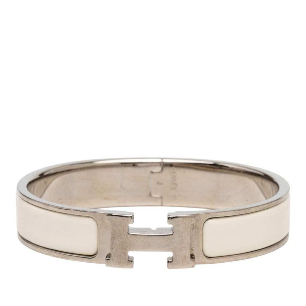 Hermès Narrow Enamel Clic H Bracelet PM White Very good - Front View