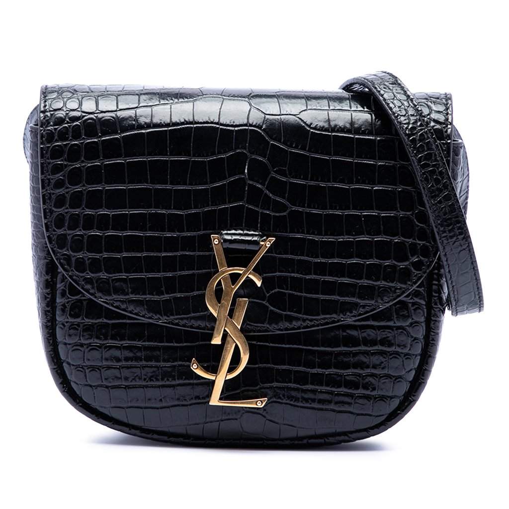 Saint Laurent Small Croc Embossed Monogram Kaia Crossbody Black Leather Very good condition - Front View