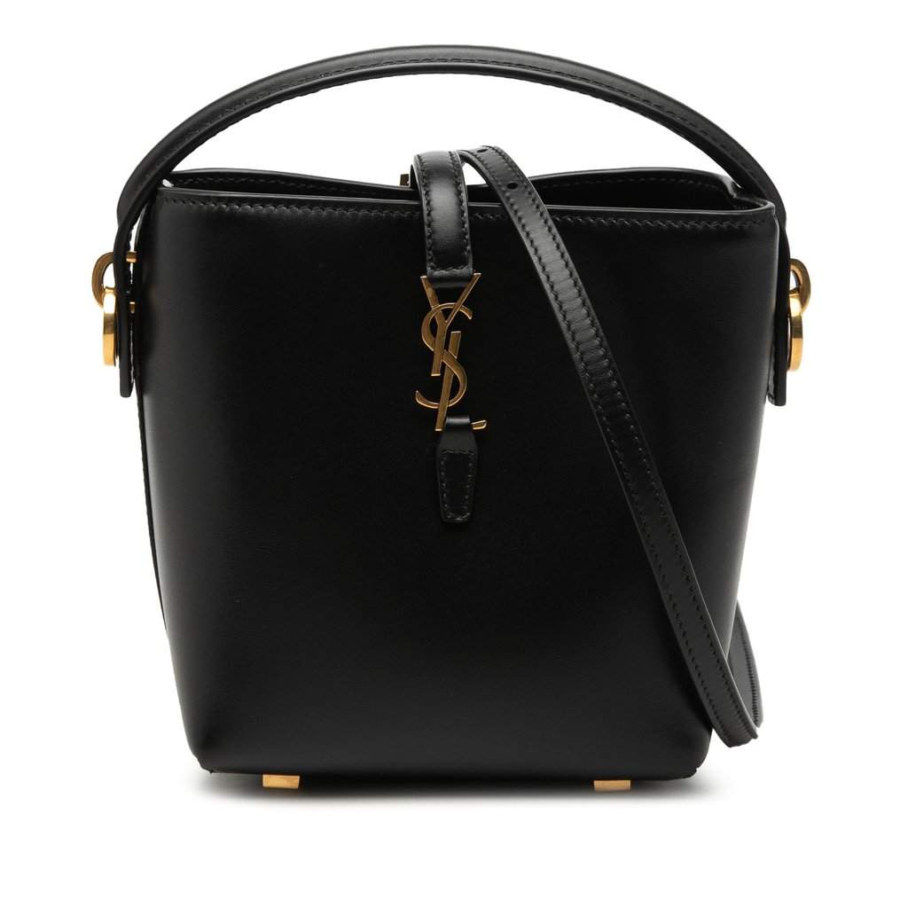 Saint Laurent Mini Shiny Calfskin Le 37 Bucket Bag Black Leather Very good condition - Front View