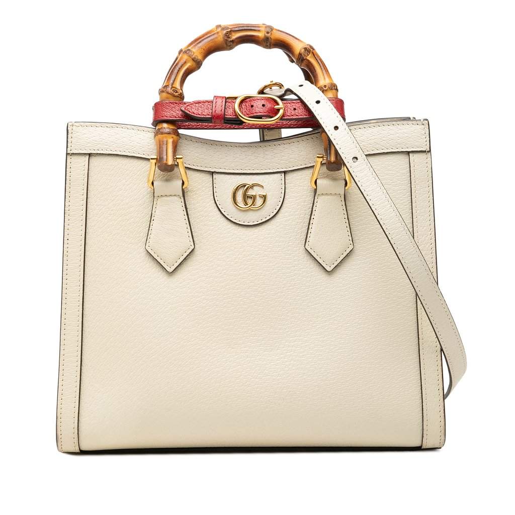 Gucci Medium Calfskin Bamboo Diana Satchel White Leather Very good condition - Front View
