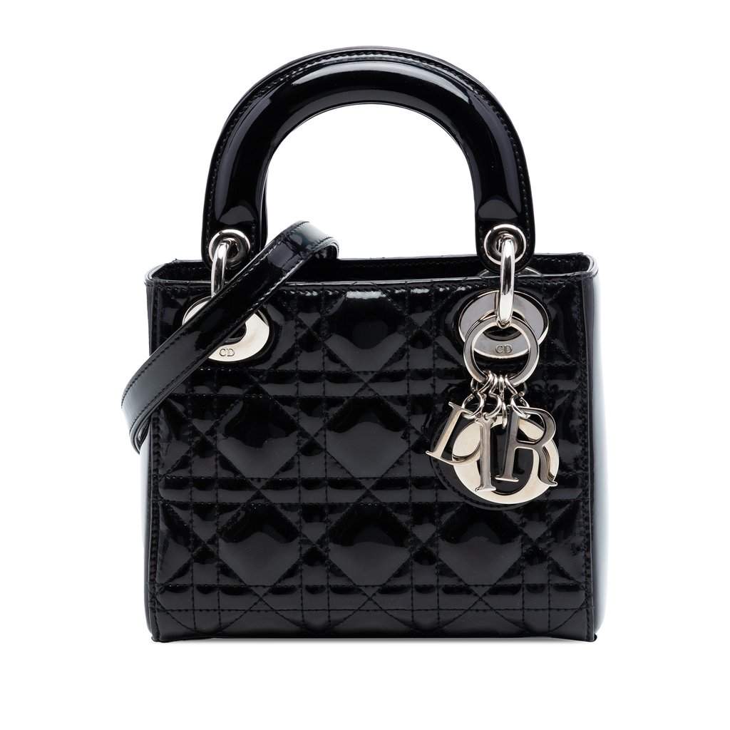 Dior Mini Patent Cannage Lady Dior Black Leather Very good condition - Front View
