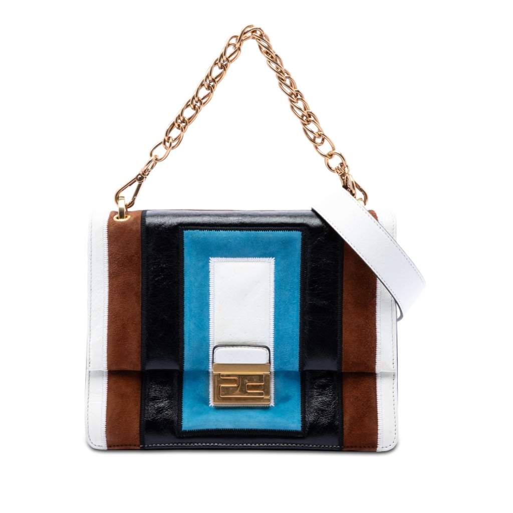 Fendi Suede and Leather Kan U Colorblock Satchel White Leather Very good condition - Front View