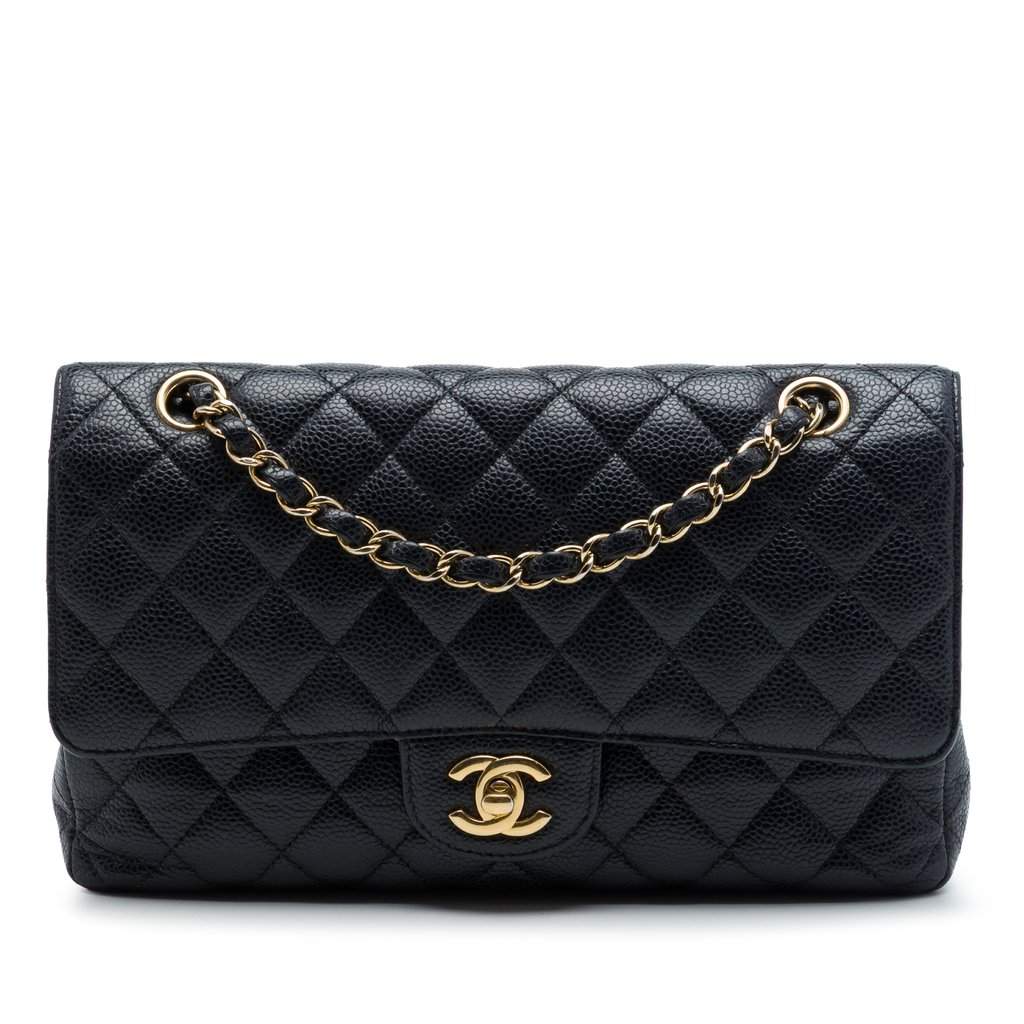 Chanel Medium Classic Caviar Double Flap Black Leather Very good condition - Front View