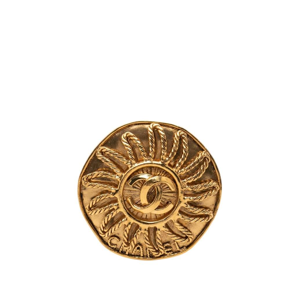 Chanel CC Gold Plated Sunburst Brooch Gold Metal Very good - Front View