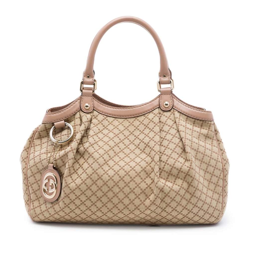 Gucci Medium Diamante Canvas Sukey Tote Beige Very good - Front View