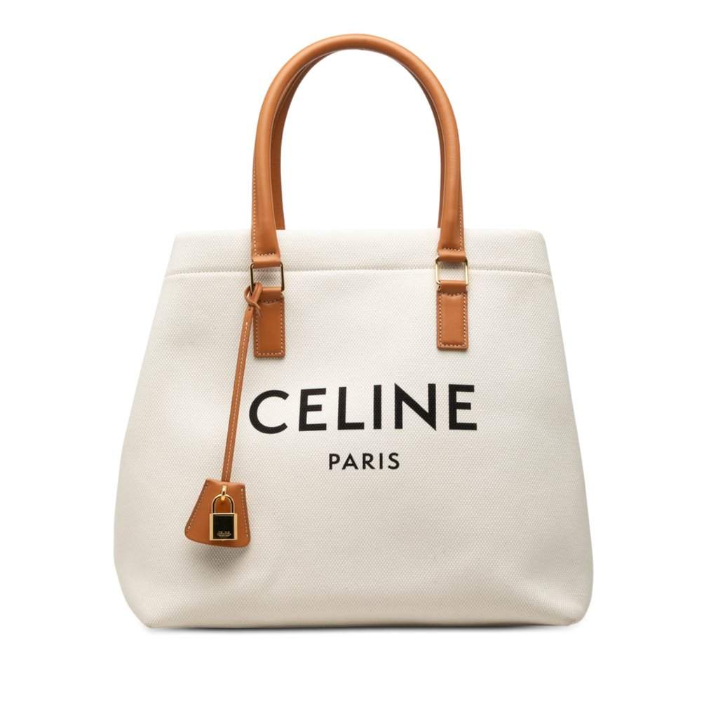 Celine Small Canvas Logo Print Horizontal Cabas Tote Brown Very good - Front View