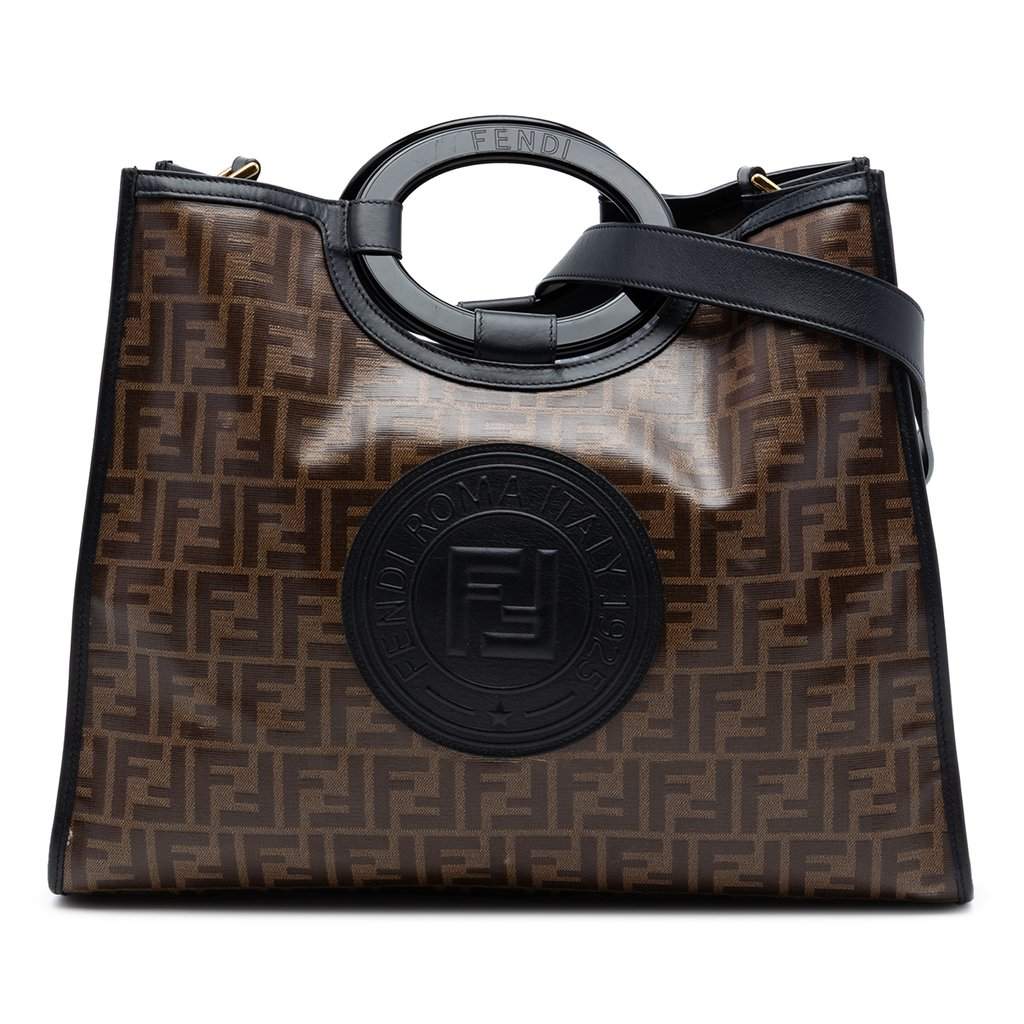Fendi Medium Glazed Fabric FF 1974 Runaway Shopper Satchel Brown Very good - Front View