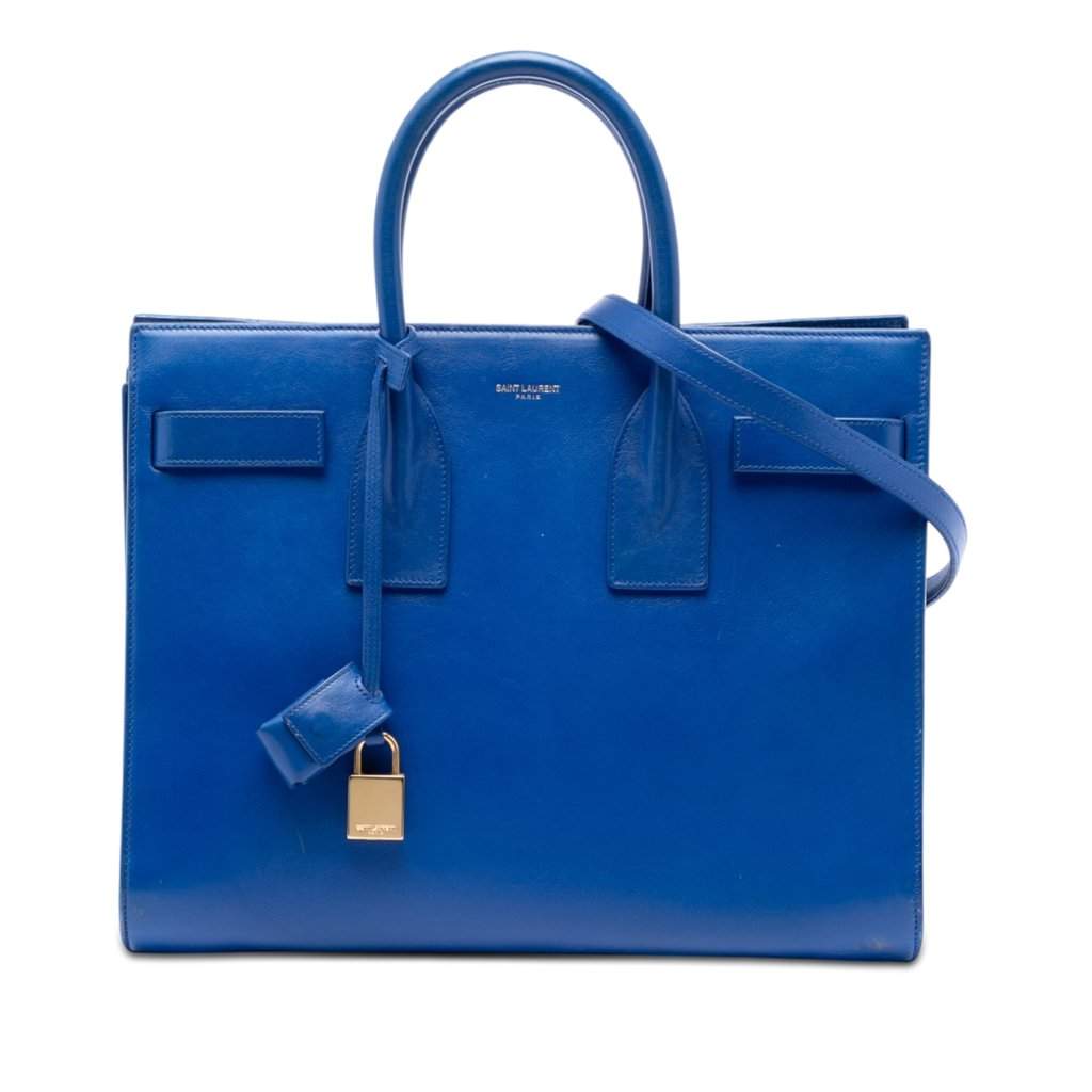 Saint Laurent Small Leather Sac De Jour Satchel Blue Leather Very good - Front View