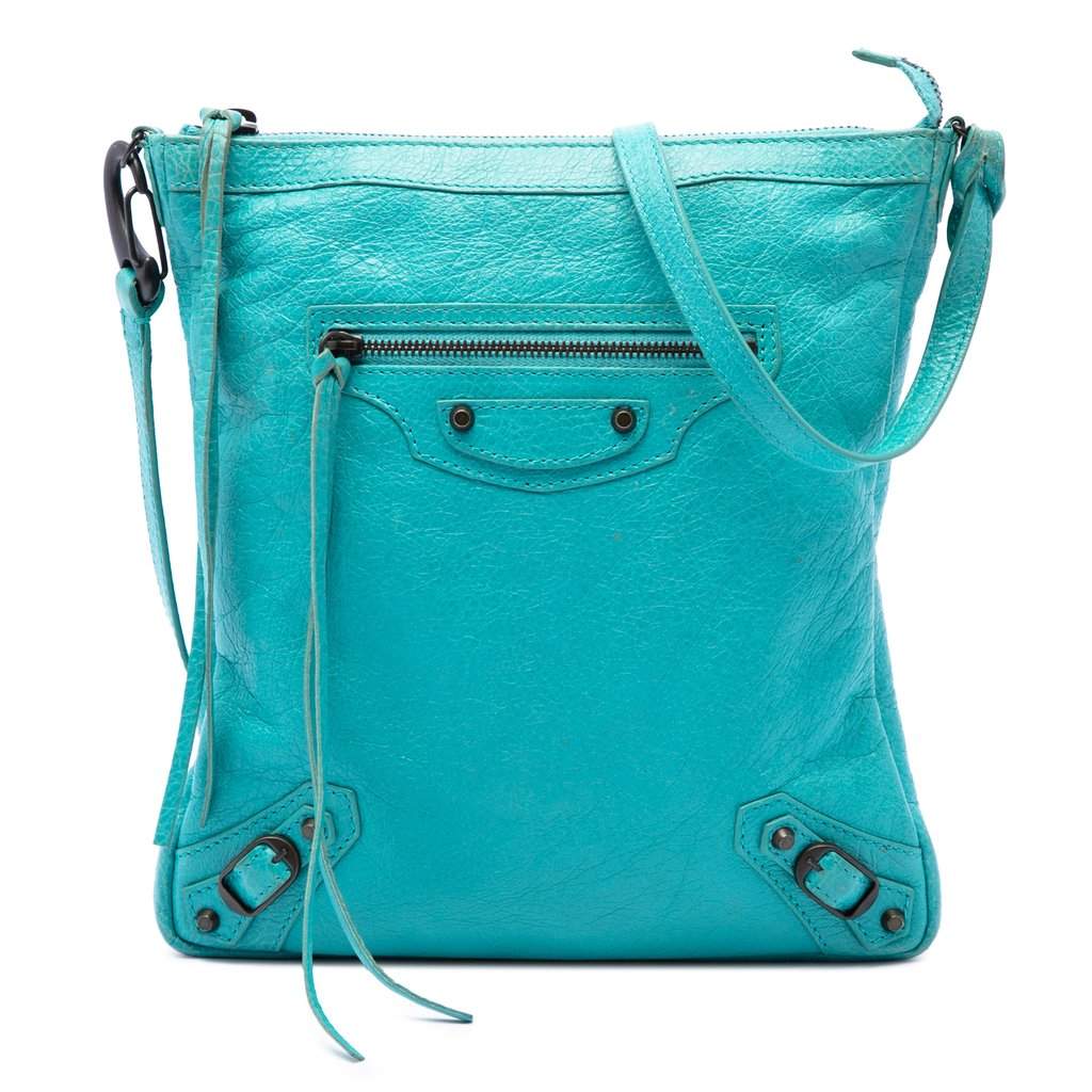 Balenciaga Lambskin Motocross Classic Flat Crossbody Blue Leather Very good condition - Front View
