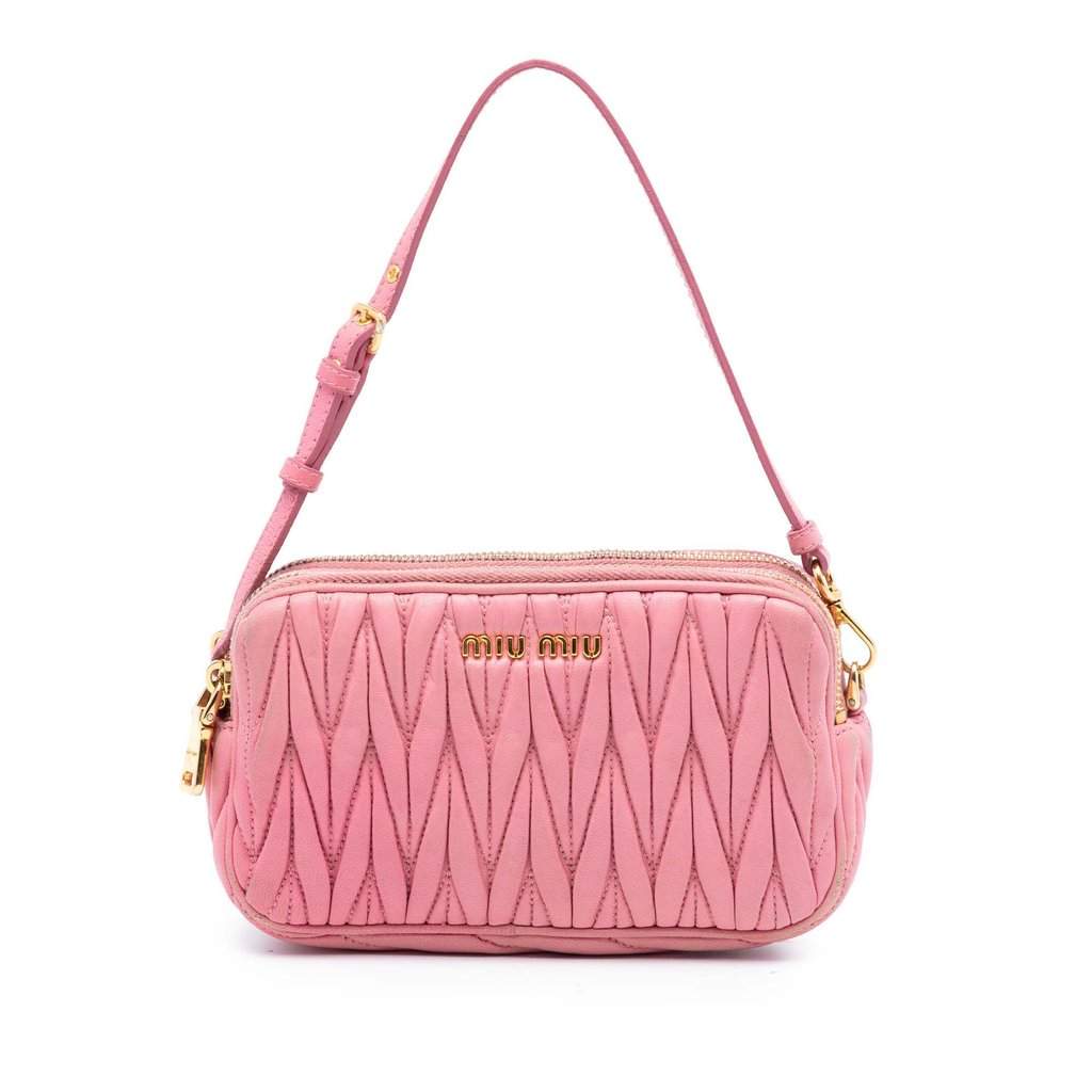 Miu Miu Nappa Matelasse Double Zip Handbag Pink Leather Very good condition - Front View