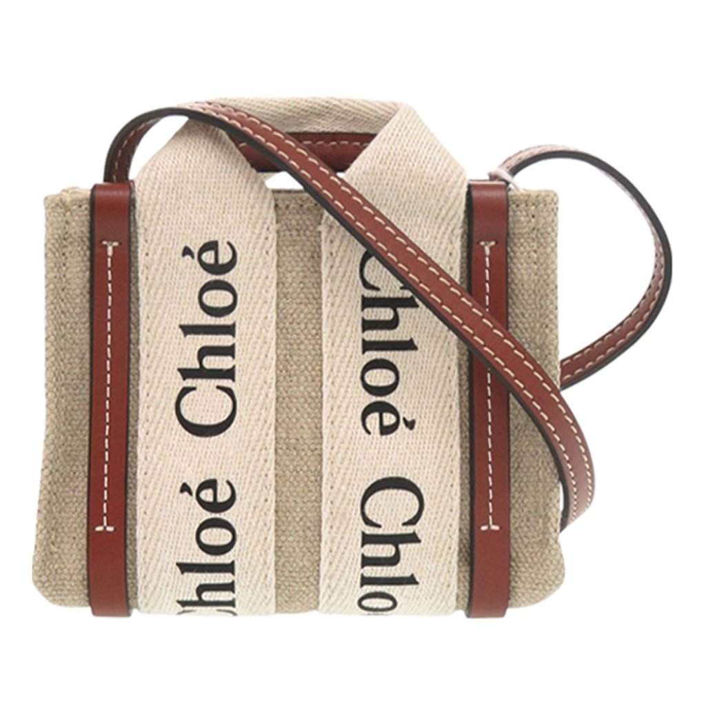 Chloé Nano Canvas Woody Satchel Beige Very good - Front View