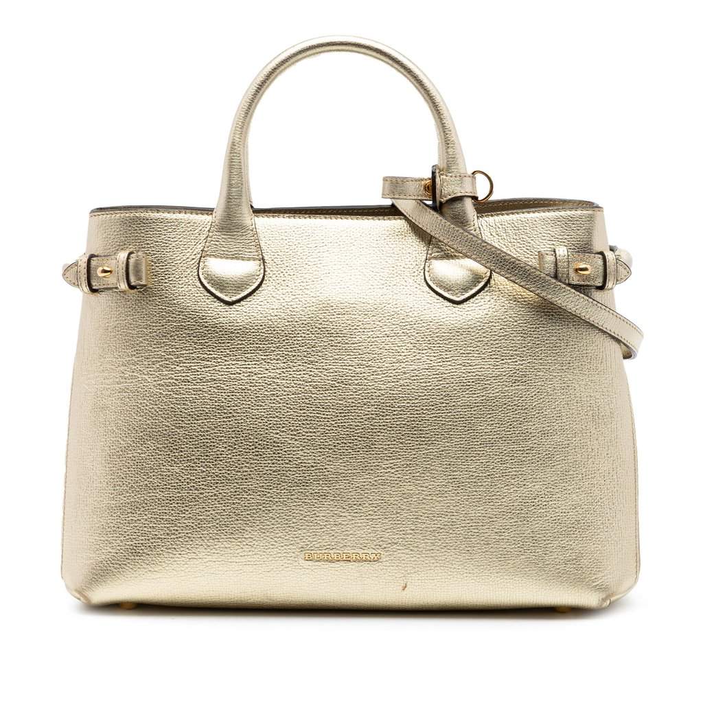 Burberry Medium Metallic Leather and House Check Banner Satchel Gold Leather Very good condition - Front View