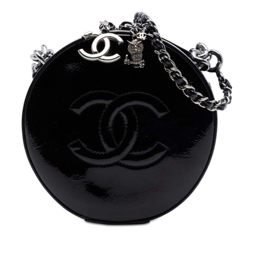 Chanel CC Patent Round as Earth Bag Black Leather Very good condition - Front View