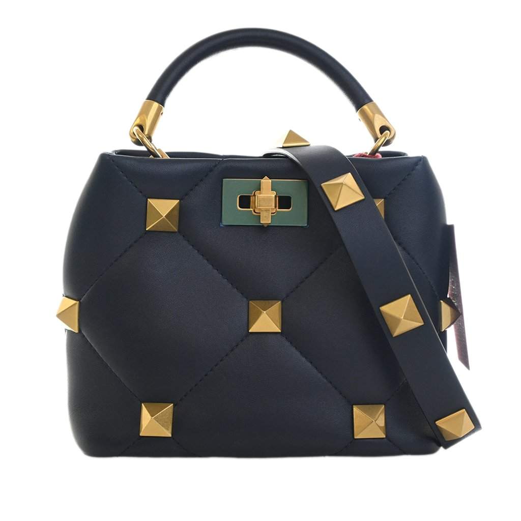 Valentino Small Nappa Roman Stud The Handle Bag Blue Leather Very good condition - Front View