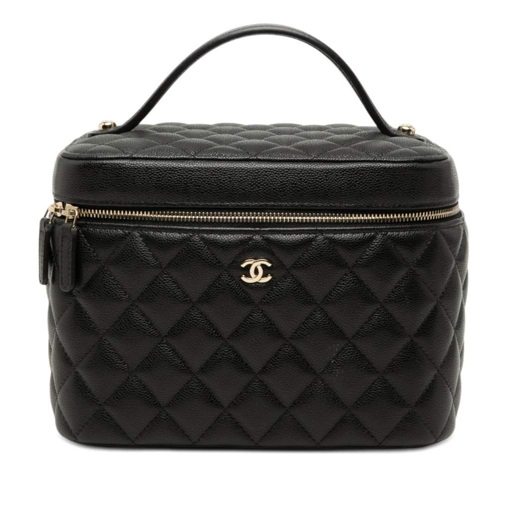 Chanel Medium CC Quilted  Caviar Vanity Case Black Leather Very good condition - Front View