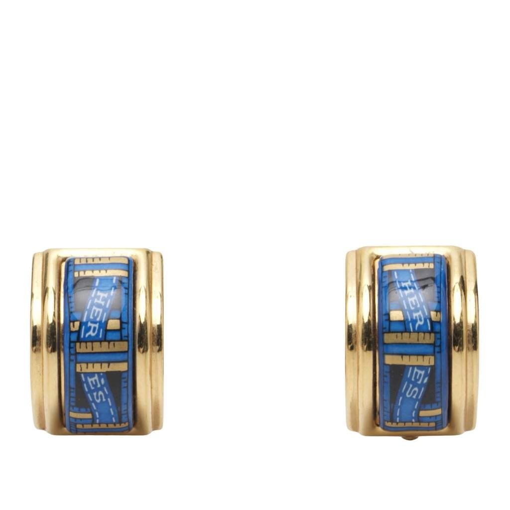 Hermès Enamel Cloisonne Clip On Earrings Blue Very good - Front View