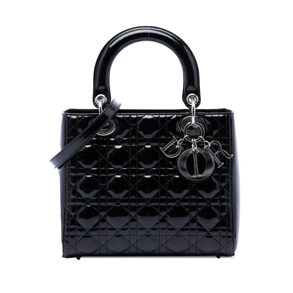 Dior Medium Patent Cannage Lady Dior Black Leather Very good - Front View