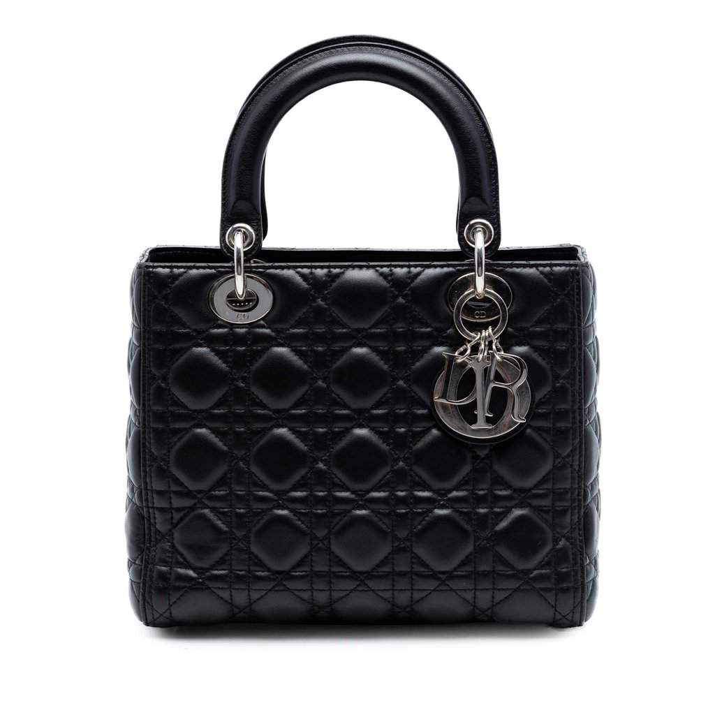 Dior Medium Lambskin Cannage Lady Dior Black Leather Very good condition - Front View