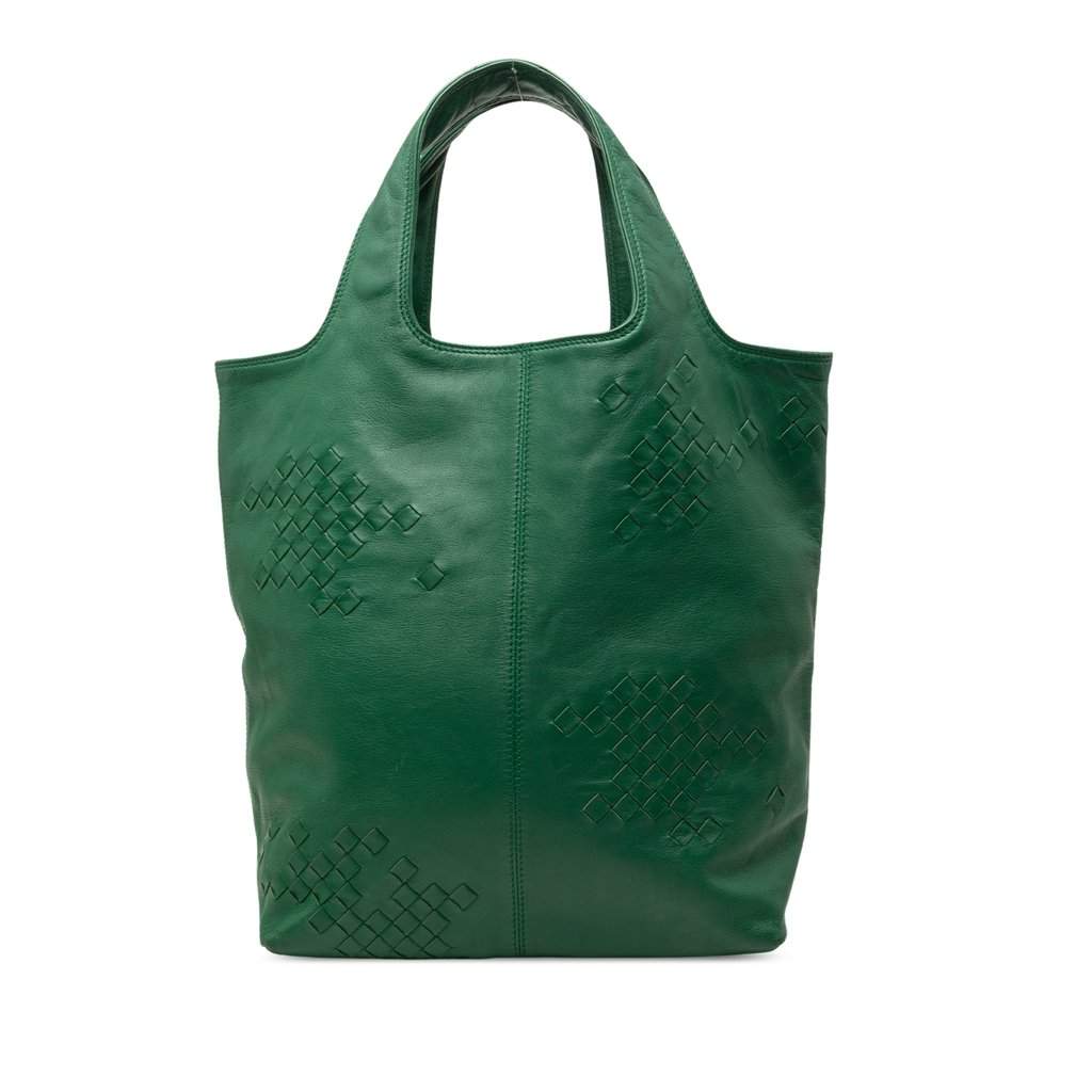 Bottega Veneta Intrecciato Trimmed Leather Regent Tote Green Leather Very good - Front View